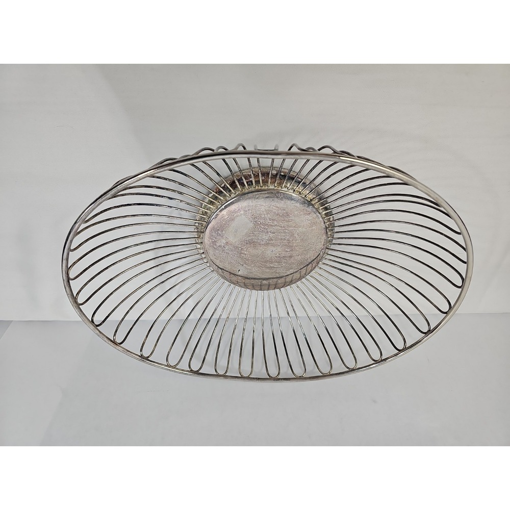Vintage Wire Bread Basket Silver Plated Fruit Bowl MCM 11"X 8" Oval Shaped Bowl